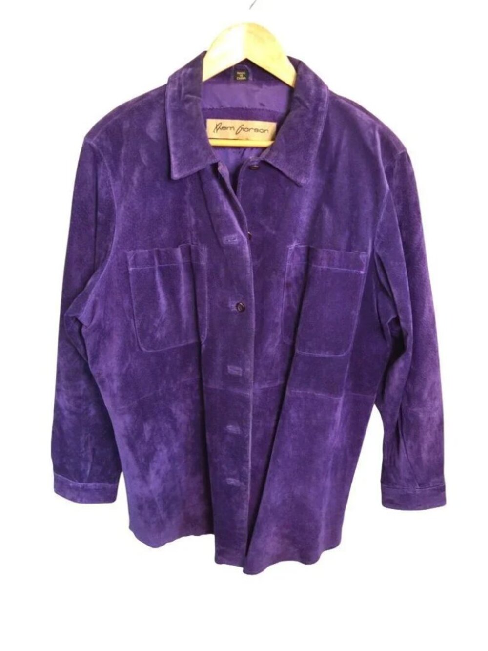 Vintage 90s Rem Garson Purple Suede Leather Shirt Jacket Shacket Women's Large